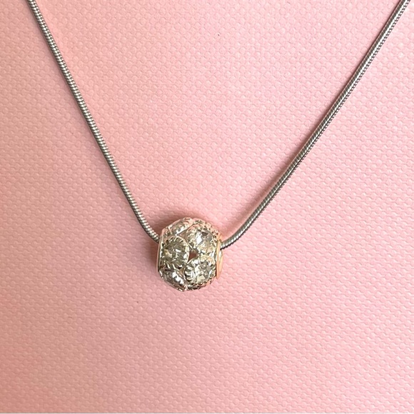 Silver plated Rhinestone Ball Slide Snake Chain necklace - Picture 4 of 8